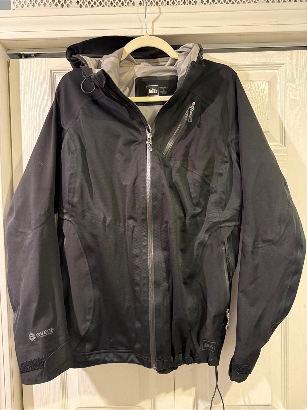 REI Women's Black Hooded Waterproof Rain Jacket